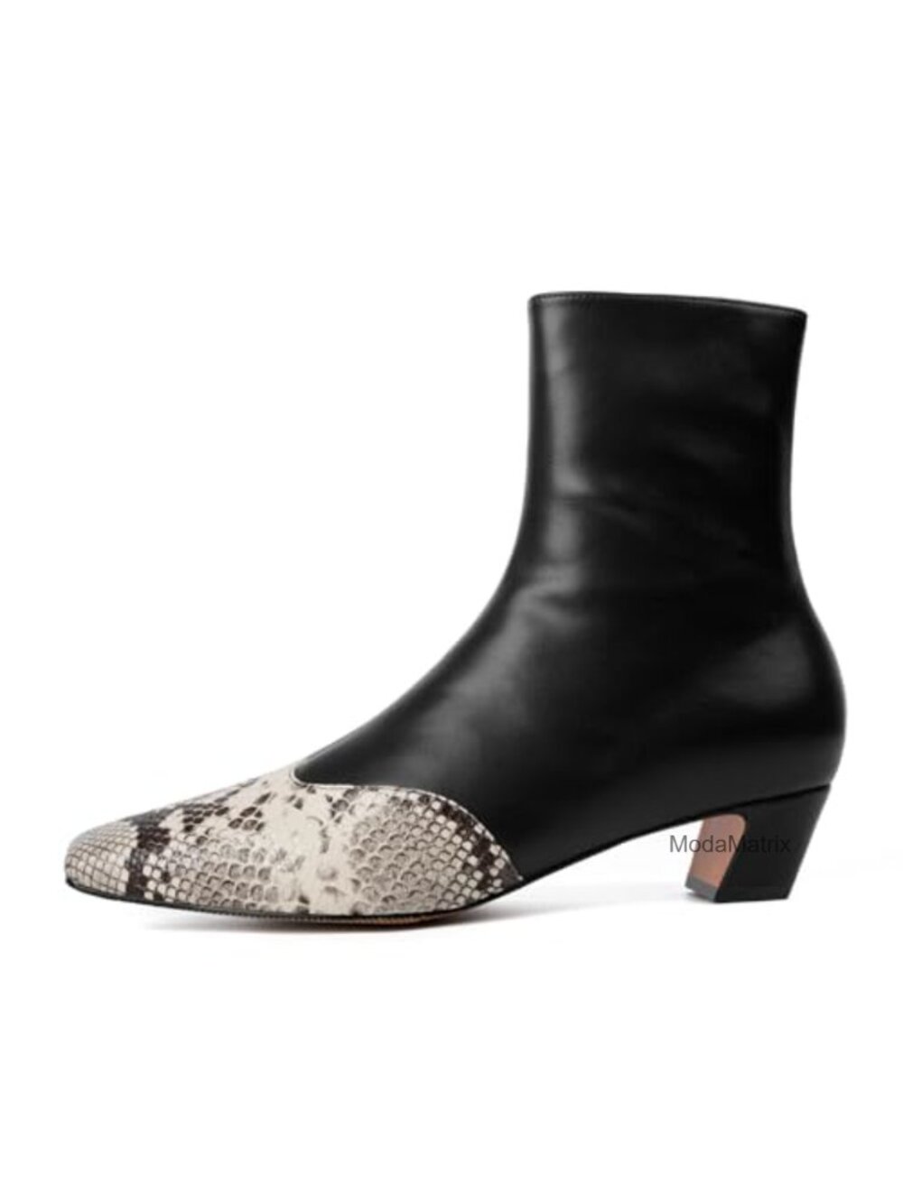 Square Toe Suede Kitten Heel Ankle Booties Snakeskin Print